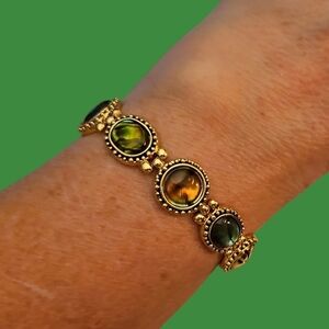 VTG Western Irridescent Cabochon Goldtone Linked Bracelet